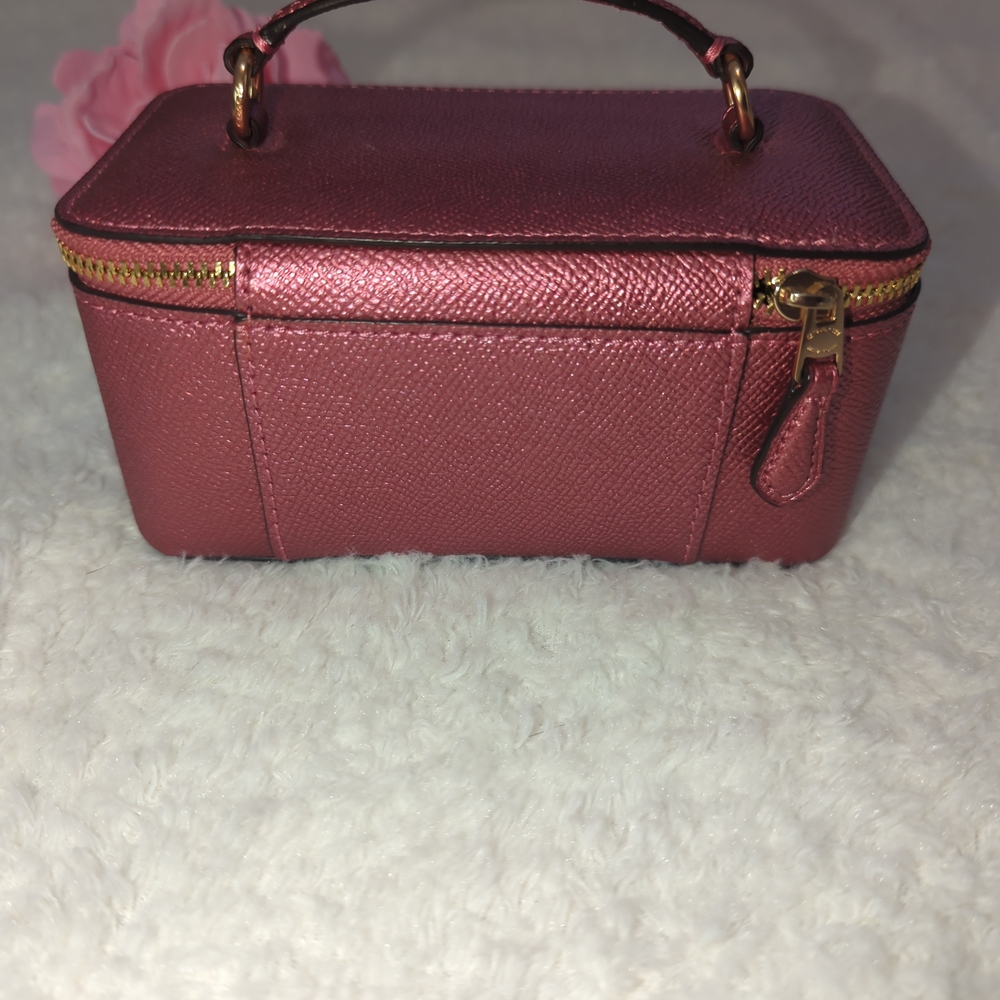 Coach leather Vanity Bag Pink Shimmer Gold Travel Jewelry Case Cosmetic Perfect - Picture 5 of 8